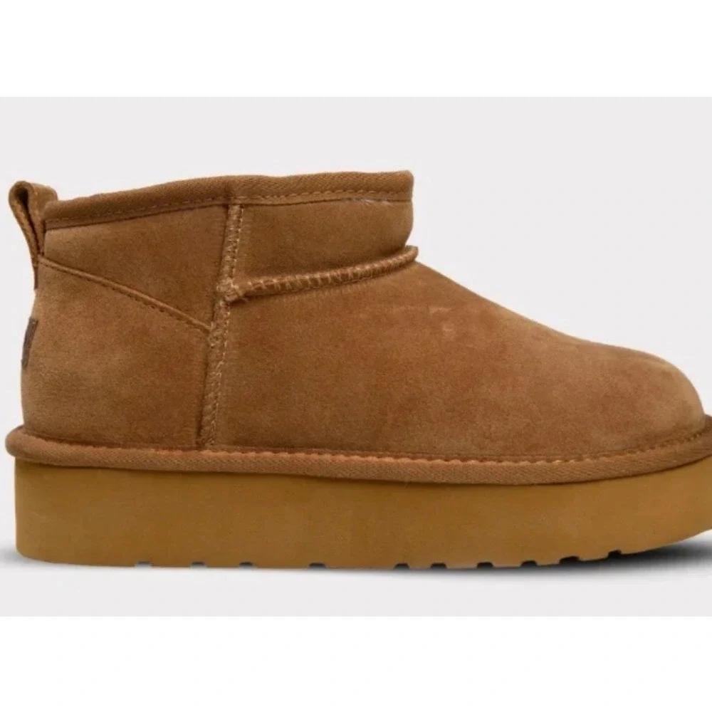 Lamo Ellie Youth Kids Platform Boots Chestnut Suede Faux Fur Ankle Boot Size 2Y